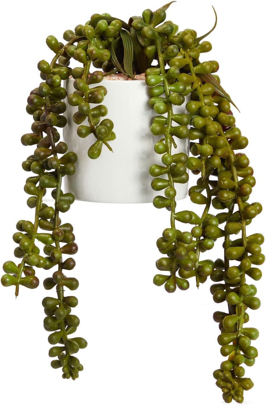 Juvale Hanging Artificial String of Pearls Plant with White Ceramic Pot for Wall Decor, House Warming Gift (31 in, 2 Pack)