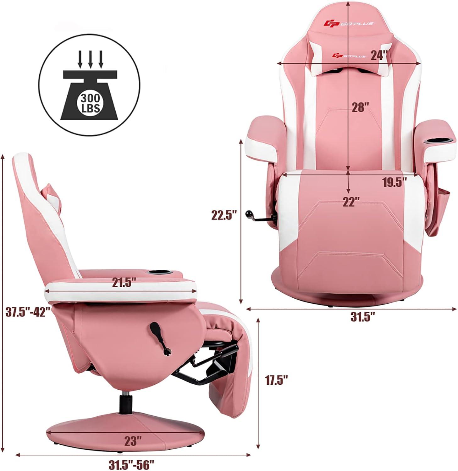 Costway Costway Goplus Reclining PC & Racing Game Chair with Footrest in Pink