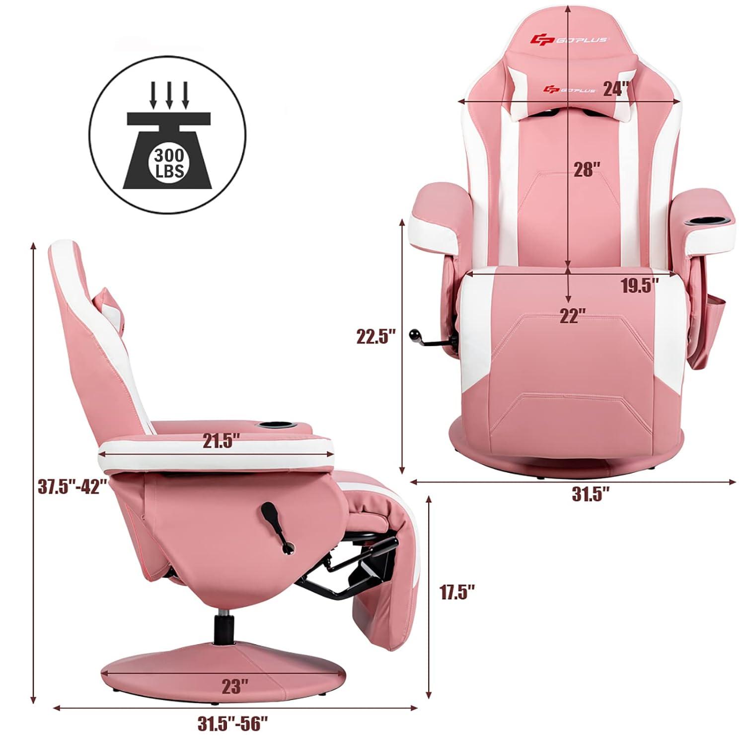 Costway Costway Goplus Reclining PC & Racing Game Chair with Footrest in Pink