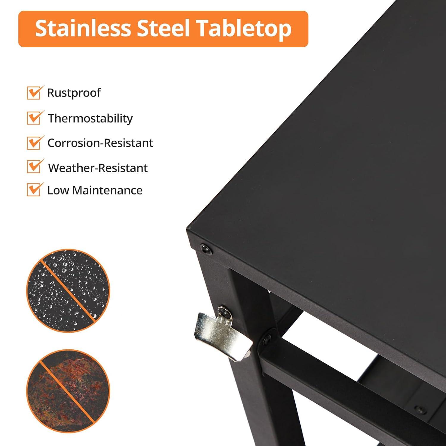 Outvita Outdoor Grill Cart, Movable Food Prep and Work Cart Table, Pizza Oven Stand Table with Wheels, Indoor & Outdoor Multifunctiona BBQ Cart with Mesh Racks for Home Party Camping