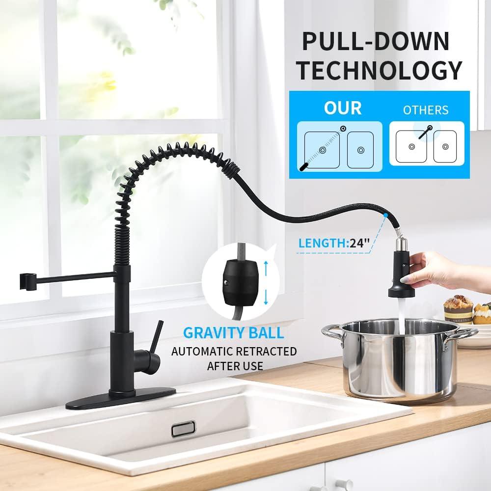 Black Stainless Steel Kitchen Faucet with Pull-out Spray