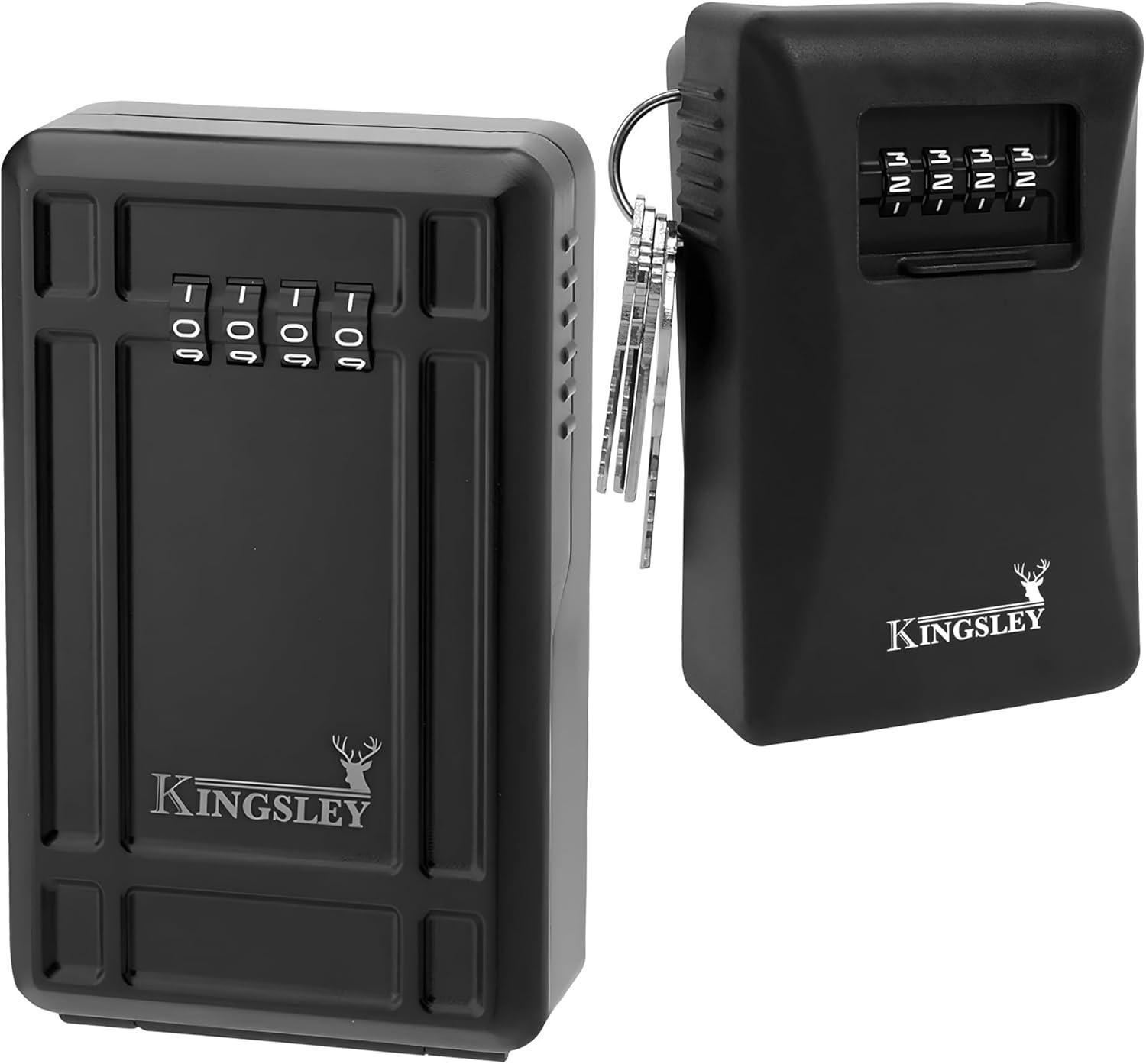 Kingsley Key Lock Box - Guard-a-Key, Secure Weatherproof Key Box Wall Mount for Indoors and Outdoors, 4 Digit Resettable Combination Code, Large Capacity for Storing Spare Keys