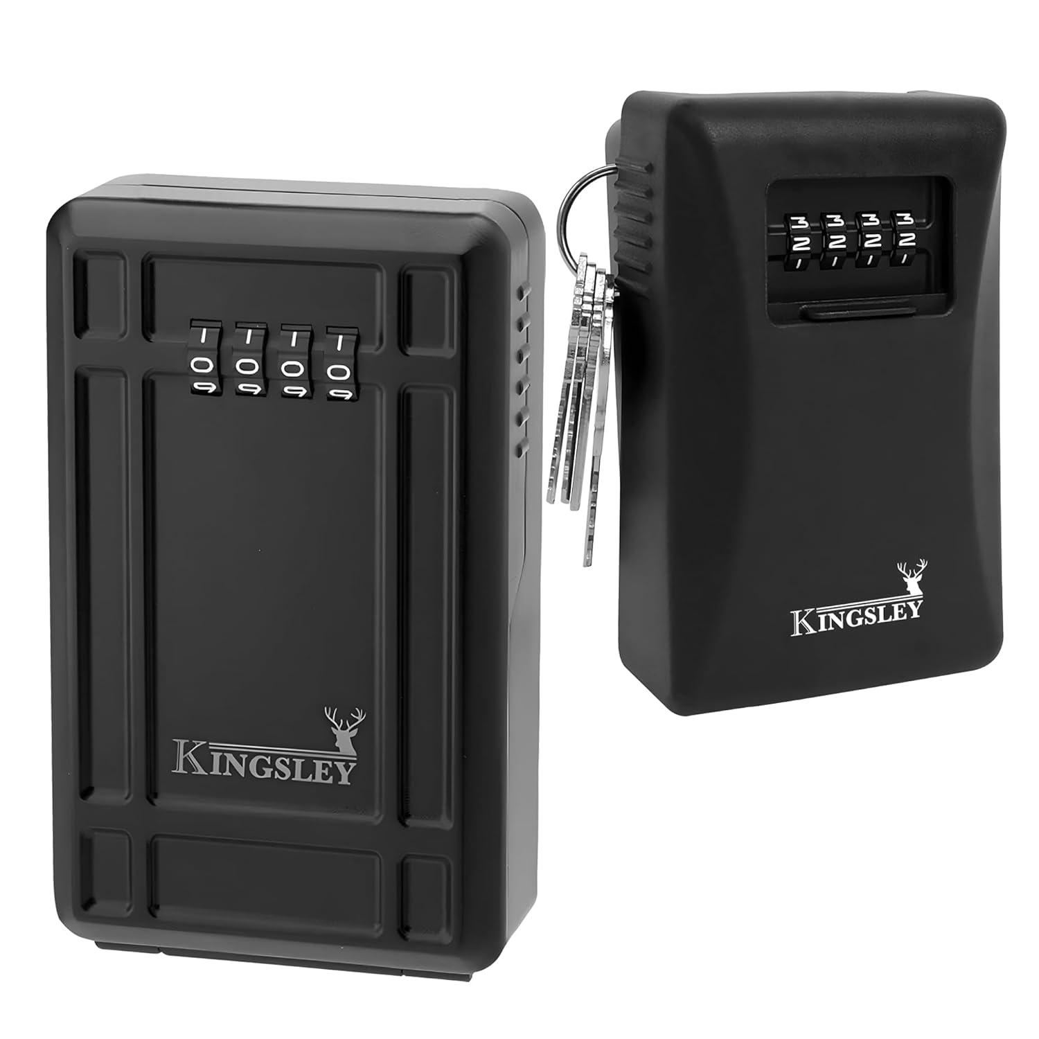 Kingsley Key Lock Box - Guard-a-Key, Secure Weatherproof Key Box Wall Mount for Indoors and Outdoors, 4 Digit Resettable Combination Code, Large Capacity for Storing Spare Keys
