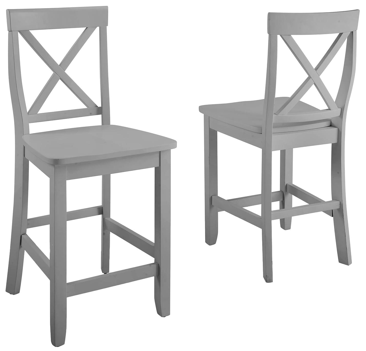 2pc X-Back Counter Height Barstools Gray - Crosley: Rubberwood Frame, 24" Seat Height