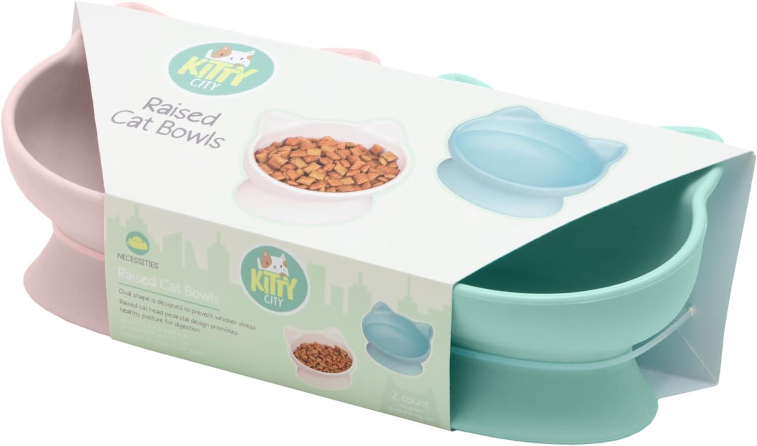 Pastel Cat Ears Elevated Pet Bowls Set