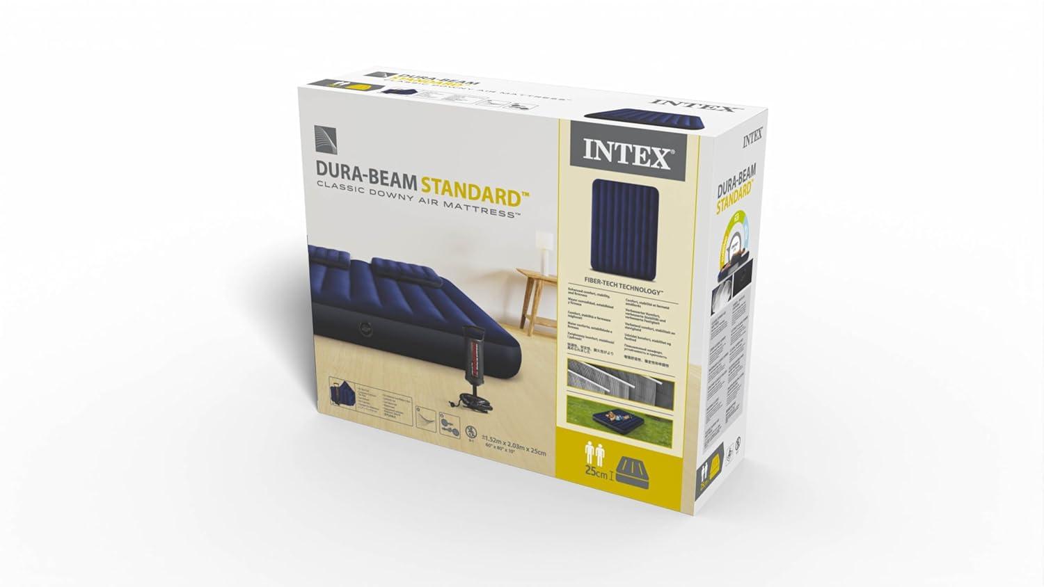 Intex Classic Downy Airbed Set with 2 Pillows and Double Quick Hand Pump, Queen