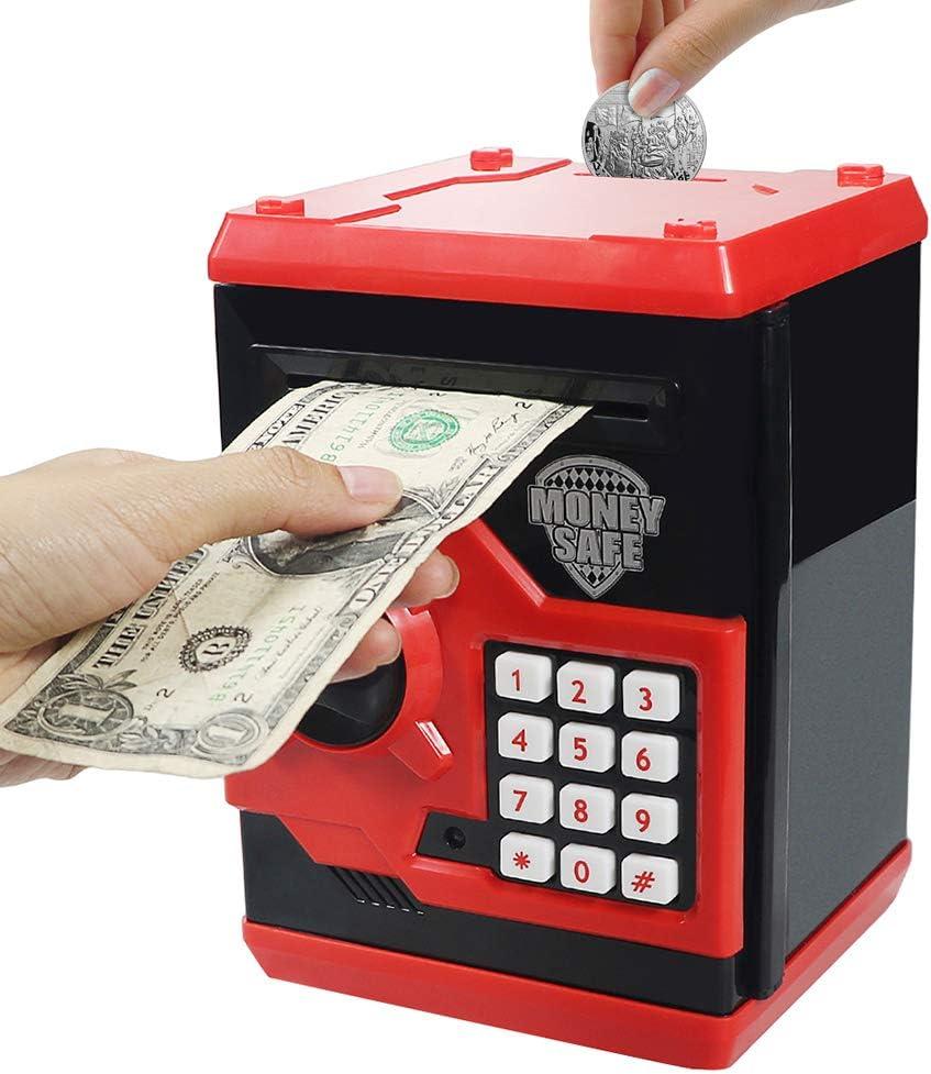 HUSAN Piggy Banks for Kids, Electronic Password Money Banks ATM Banks Box Coin Bank for Children Boys and Girls (Black/Red)