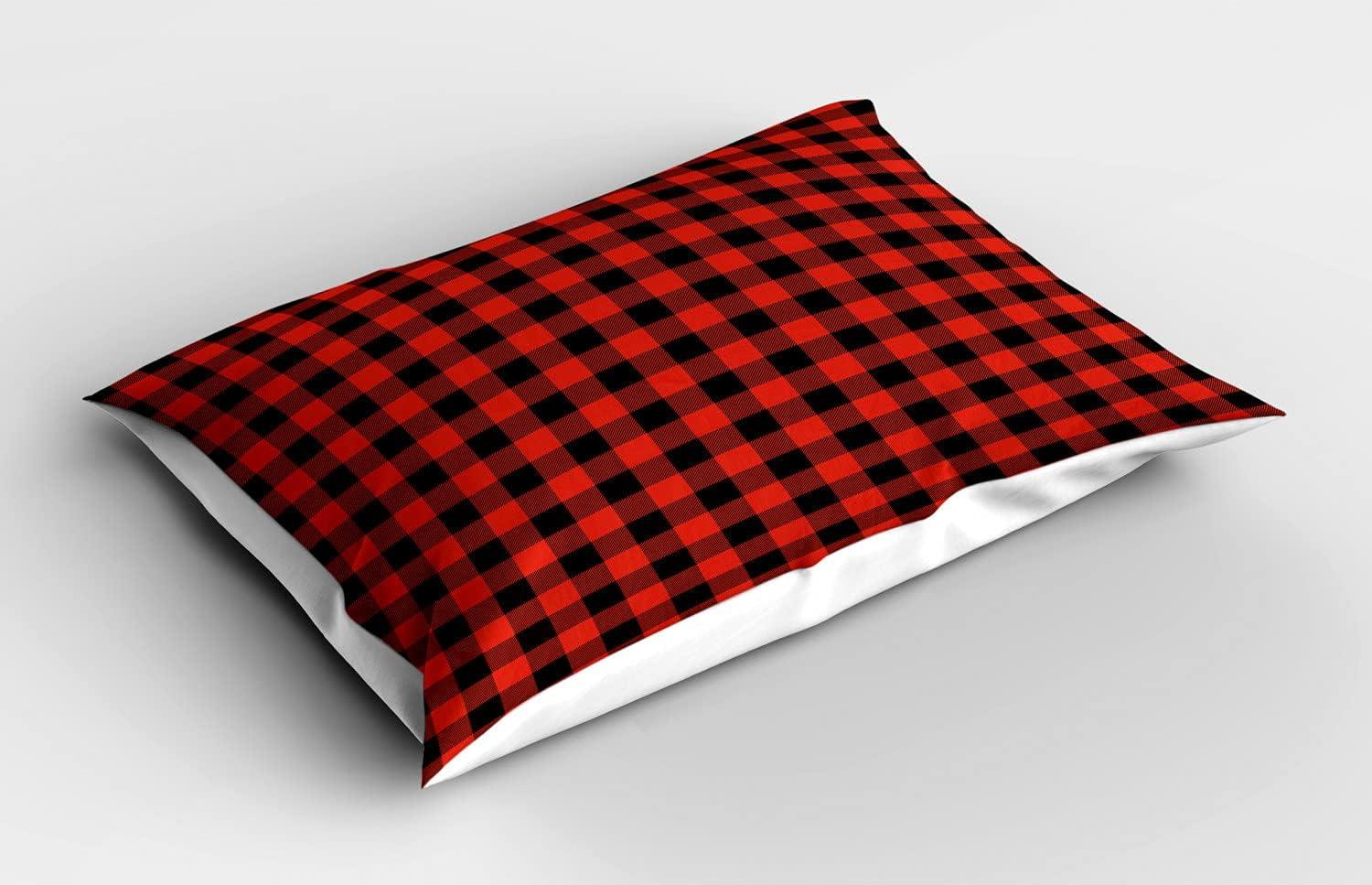 Ambesonne Plaid Pillow Sham, Retro Lumberjack Buffalo, 26" X 20", Orange Black