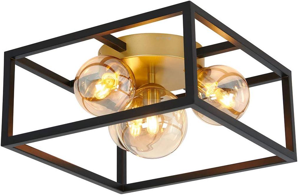 Modern Matte Black and Gold 14" Square LED Flush Mount Ceiling Light