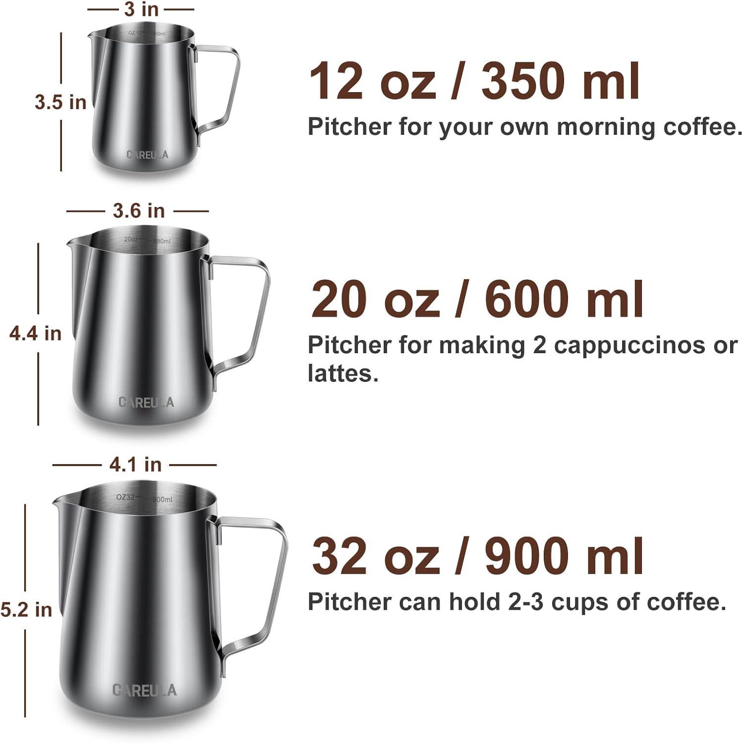 Milk Frothing Pitcher, 20oz Stainless Steel Milk Frother Cup Steaming Pitcher, Coffee Bar Cappuccino Espresso Machine Accessories Barista Tools, Metal Pitcher Milk Jug with Decorating Latte Art Pen