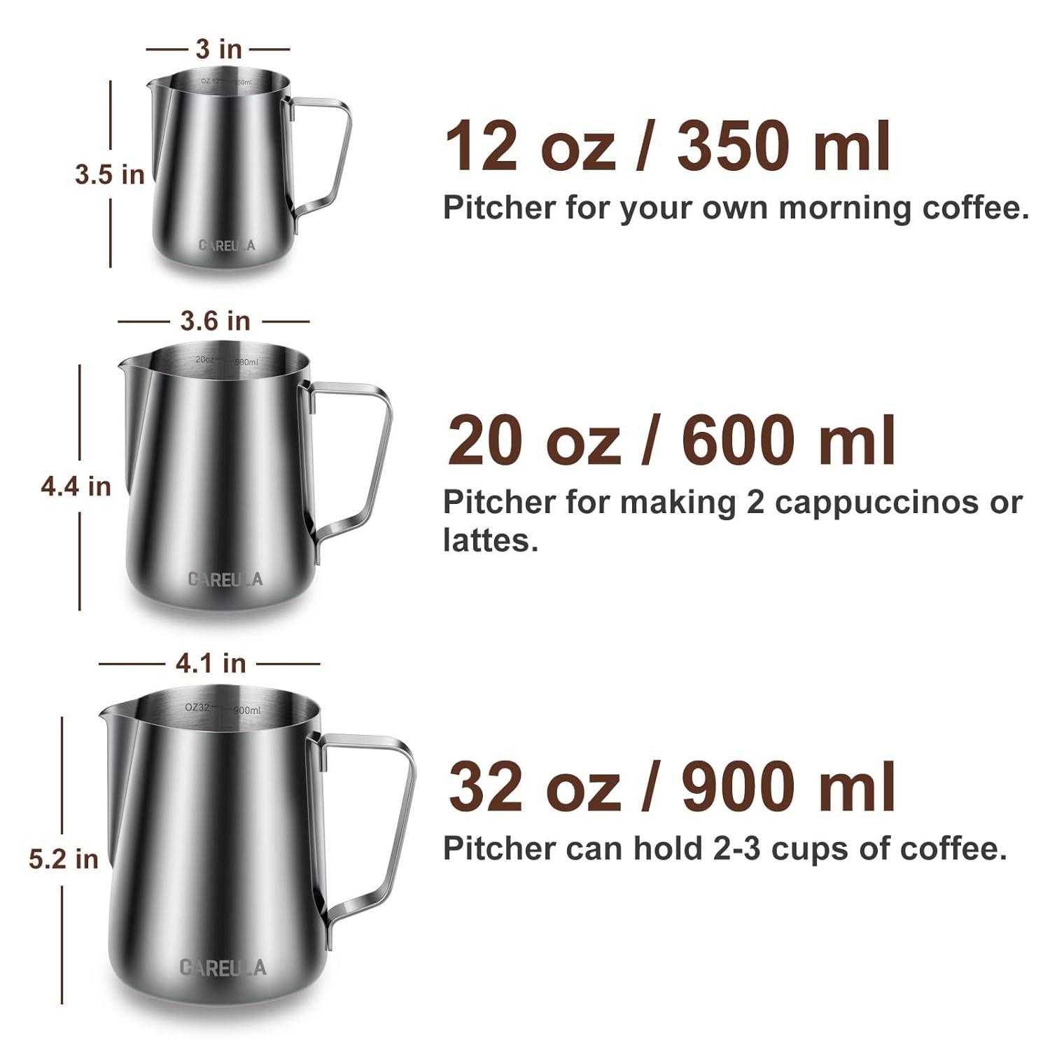 Milk Frothing Pitcher, 20oz Stainless Steel Milk Frother Cup Steaming Pitcher, Coffee Bar Cappuccino Espresso Machine Accessories Barista Tools, Metal Pitcher Milk Jug with Decorating Latte Art Pen