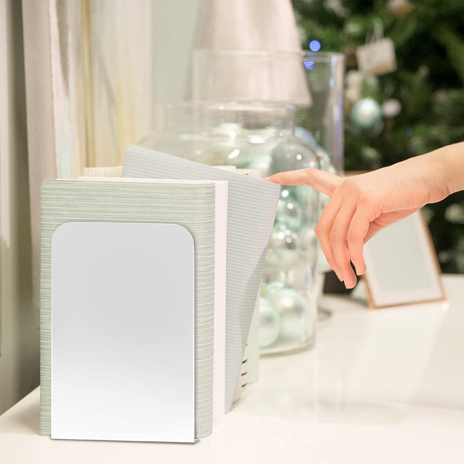 VFINE White Bookends 2 Pair, Metal Shelf Book Ends, Bookends for Shelves, Book Stopper for Heavy Books, Book Dividers for Home Office