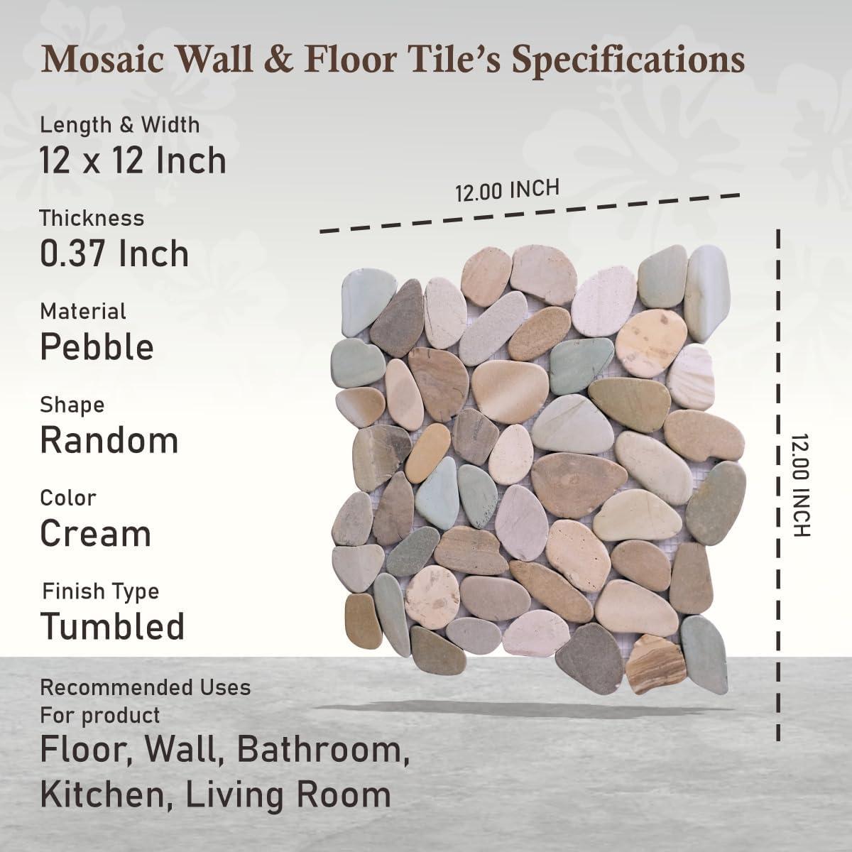 b.o.i Hawaii 12" x 12" Natural Stone Pebbles Mosaic Wall & Floor Tile