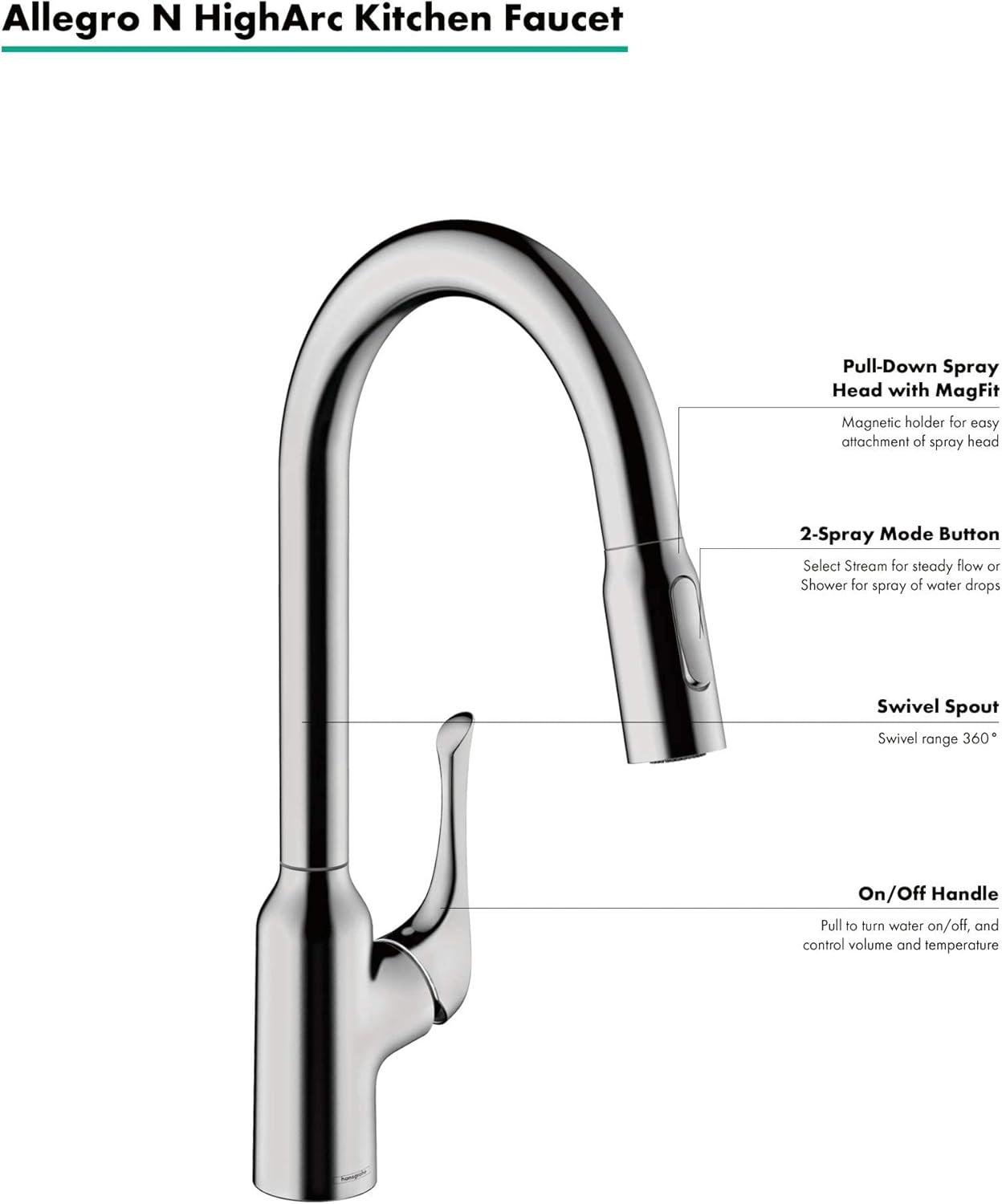 hansgrohe Allegro N HighArc Kitchen Faucet, 2-Spray Pull-Down, 1.75 GPM