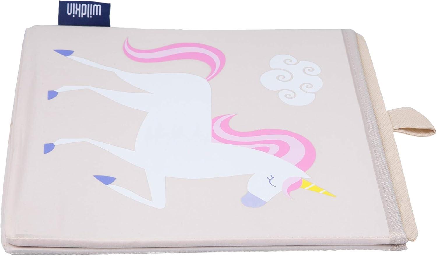 Unicorn Print Beige Fabric Collapsible Kids Storage Cube