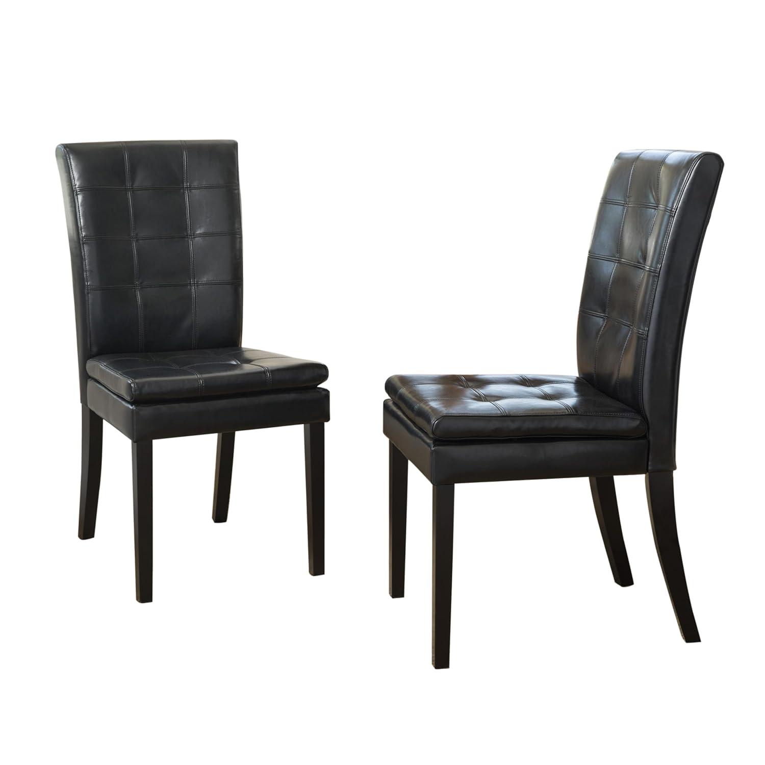 Set of 2 Crayton Leather Dining Chair Black - Christopher Knight Home: Tufted, Upholstered, Wood Frame