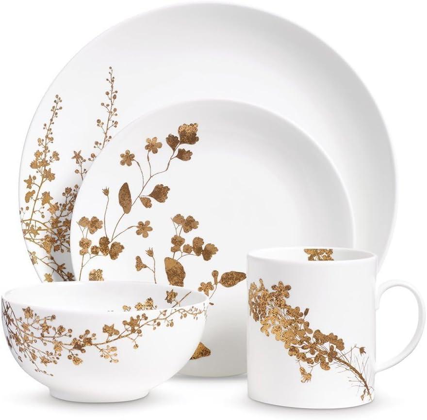 White and Gold Floral Porcelain Soup Bowl, 9"