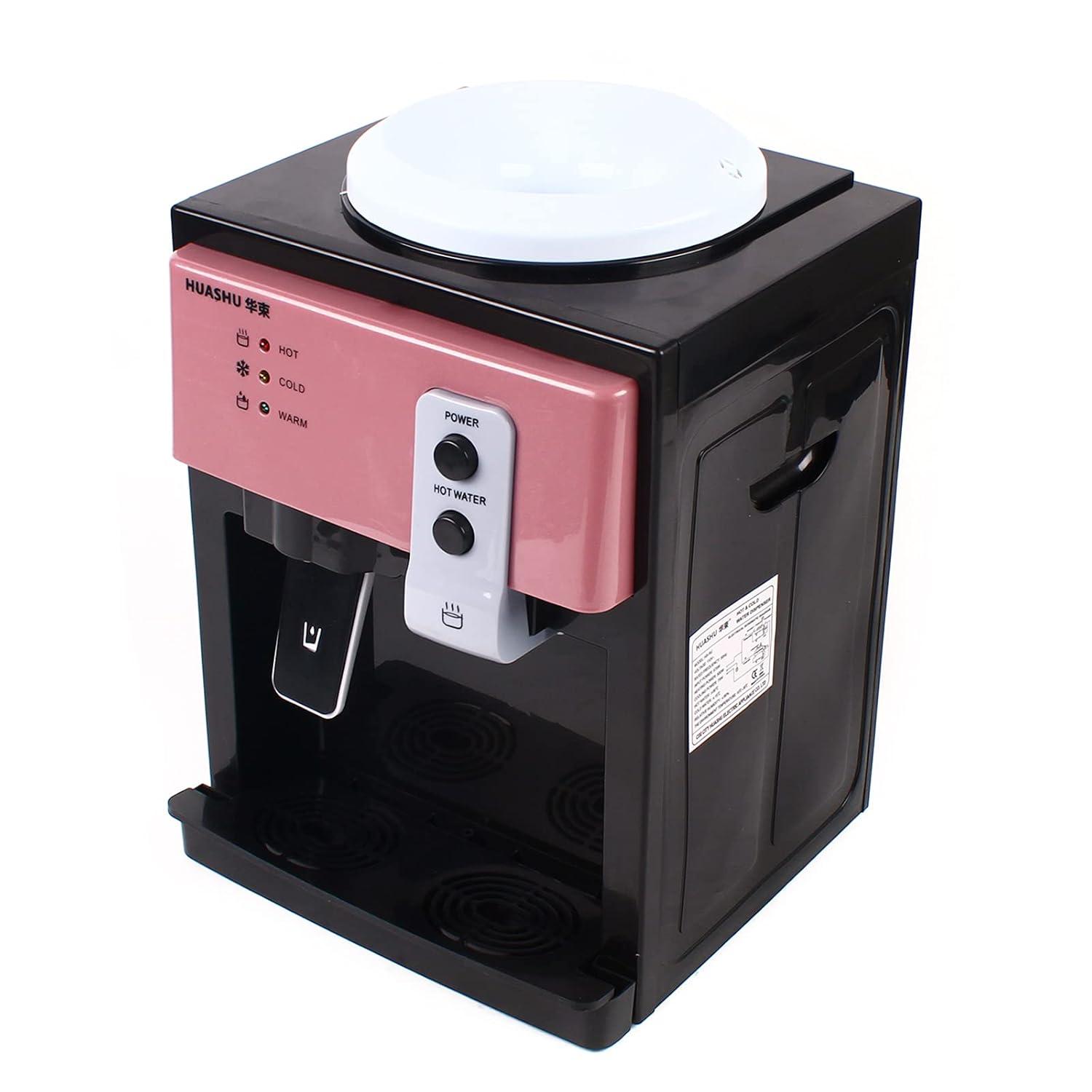Water Dispenser Top Loading , Countertop Hot and Cold Temperature Water Cooler for Home Office Use 110V Pink and Black 46.4-203℉