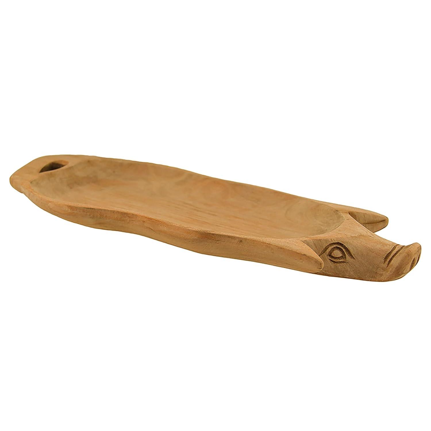 Zeckos Hand Carved Pig Shaped Decorative Wood Serving Tray 15 inch