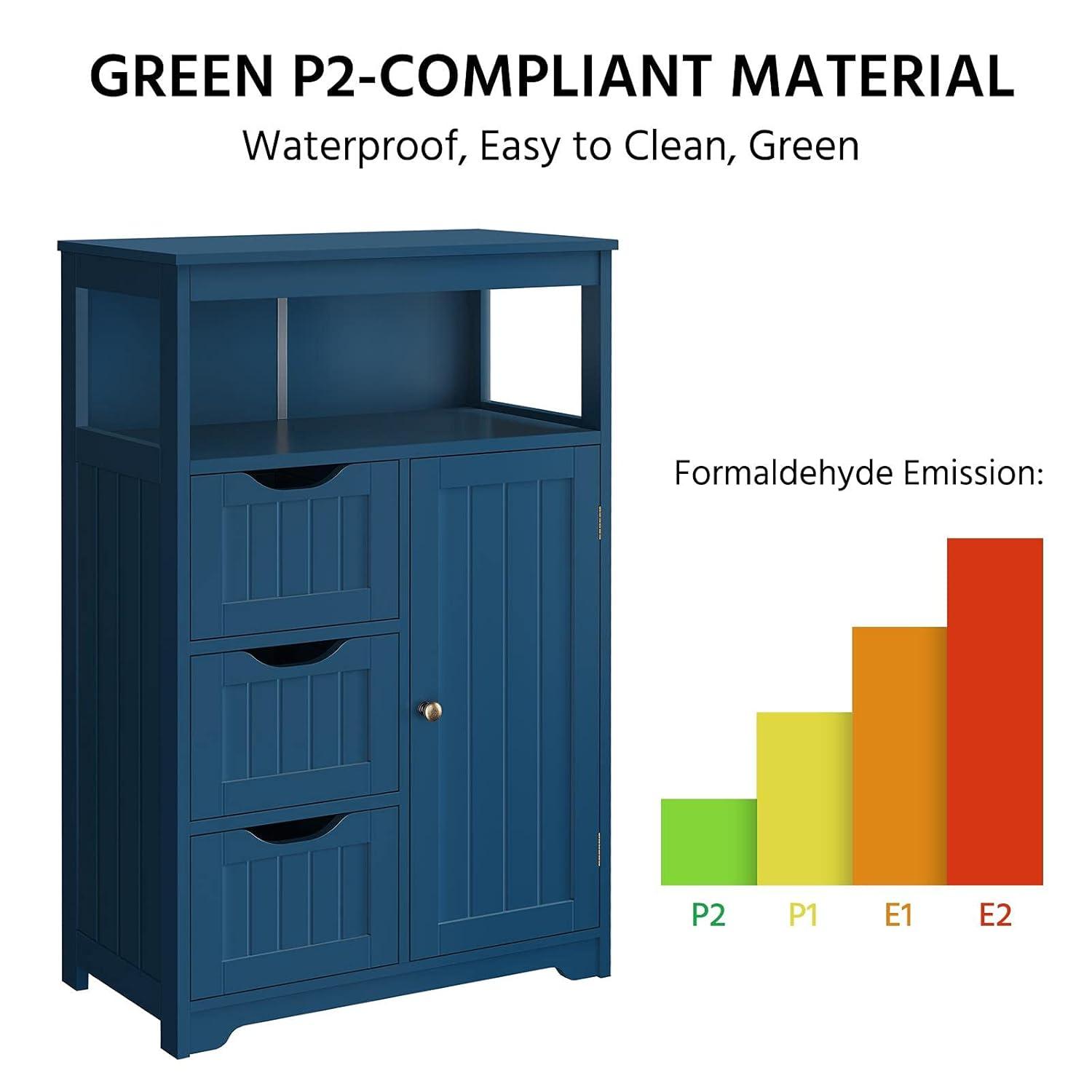 Topeakmart Wood Bathroom Floor Cabinet, Free Standing Storage Cabinet with 3 Drawers and Cupboard for Hallway/Entryway/Living Room Accent Furniture, Navy Blue