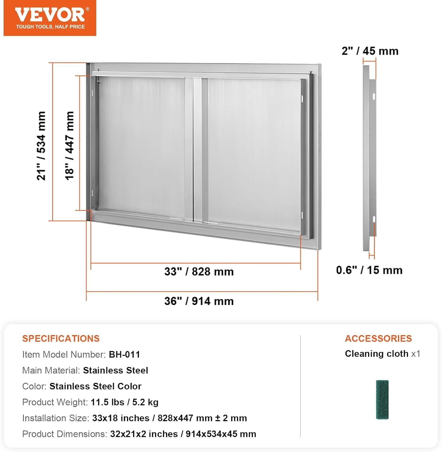 Stainless Steel Double Outdoor Kitchen Access Door 36x21 Inch