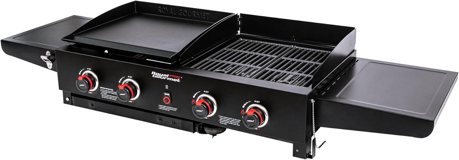 Royal Gourmet 4-Burner GD402 Portable Flat Top Gas Grill and Griddle Combo with Folding Legs, 48,000 BTU, Black