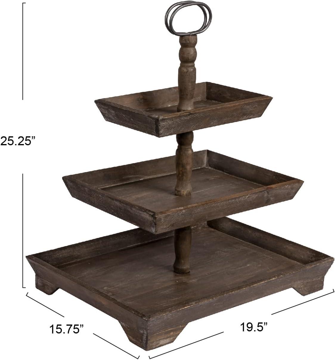 Brown Wooden 3-Tier Decorative Tray