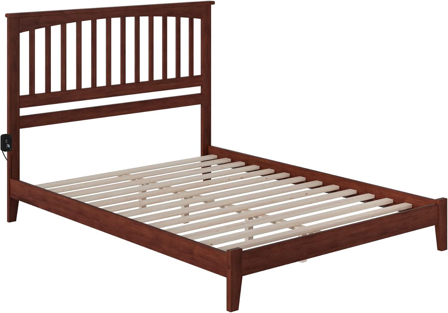 Walnut Queen Mission Wood Platform Bed with Headboard