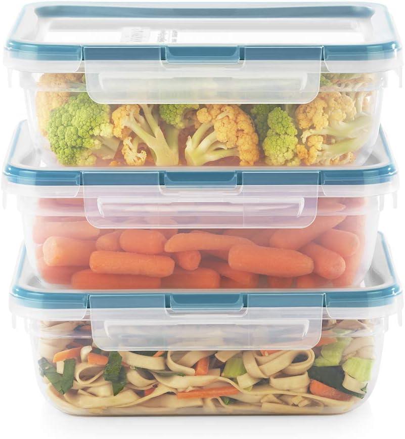 6-Piece Clear Plastic Meal Prep Containers with Blue Lids