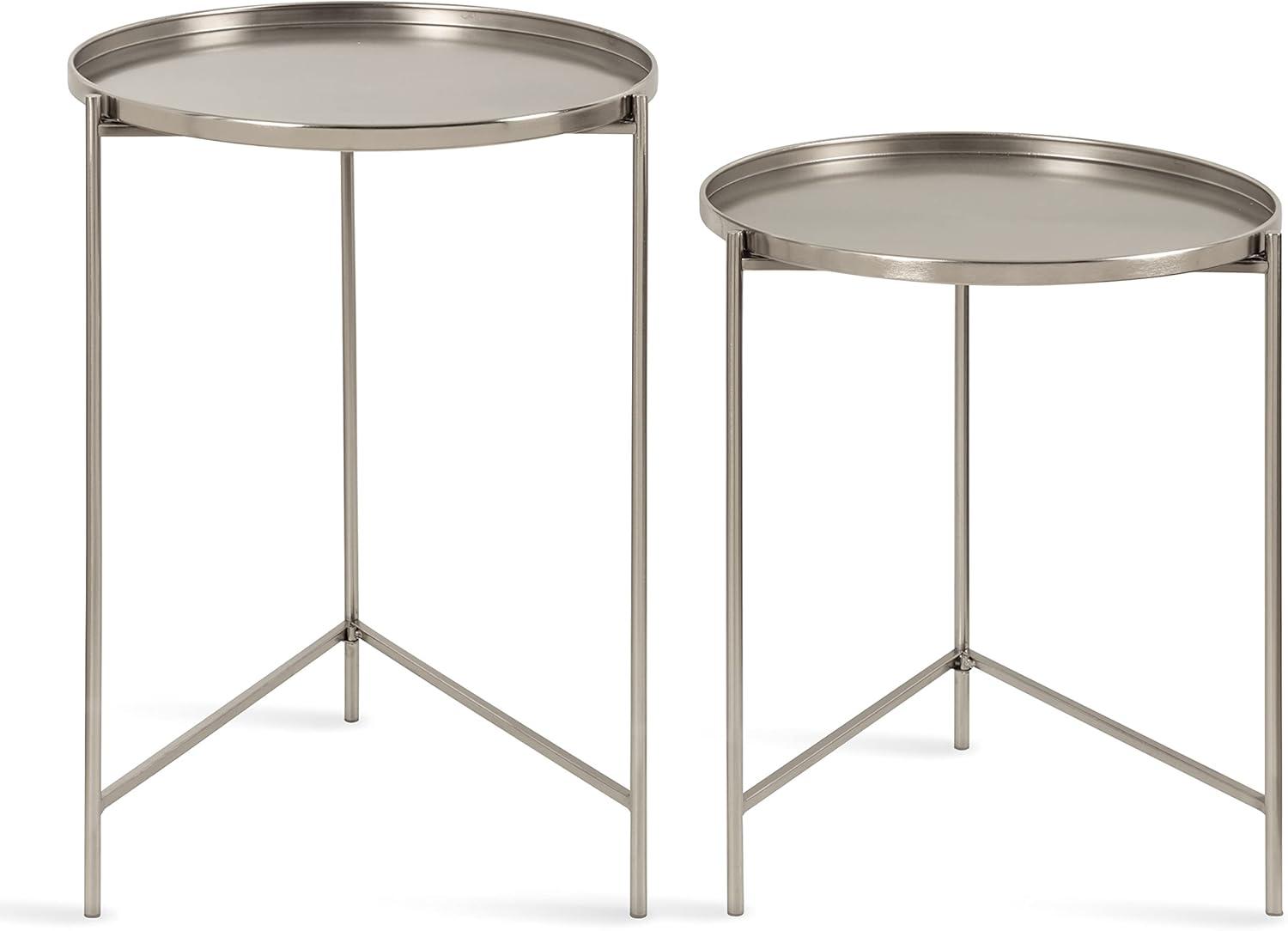 Kate and Laurel Ulani Round Metal Nesting Table, 2 Piece, Silver