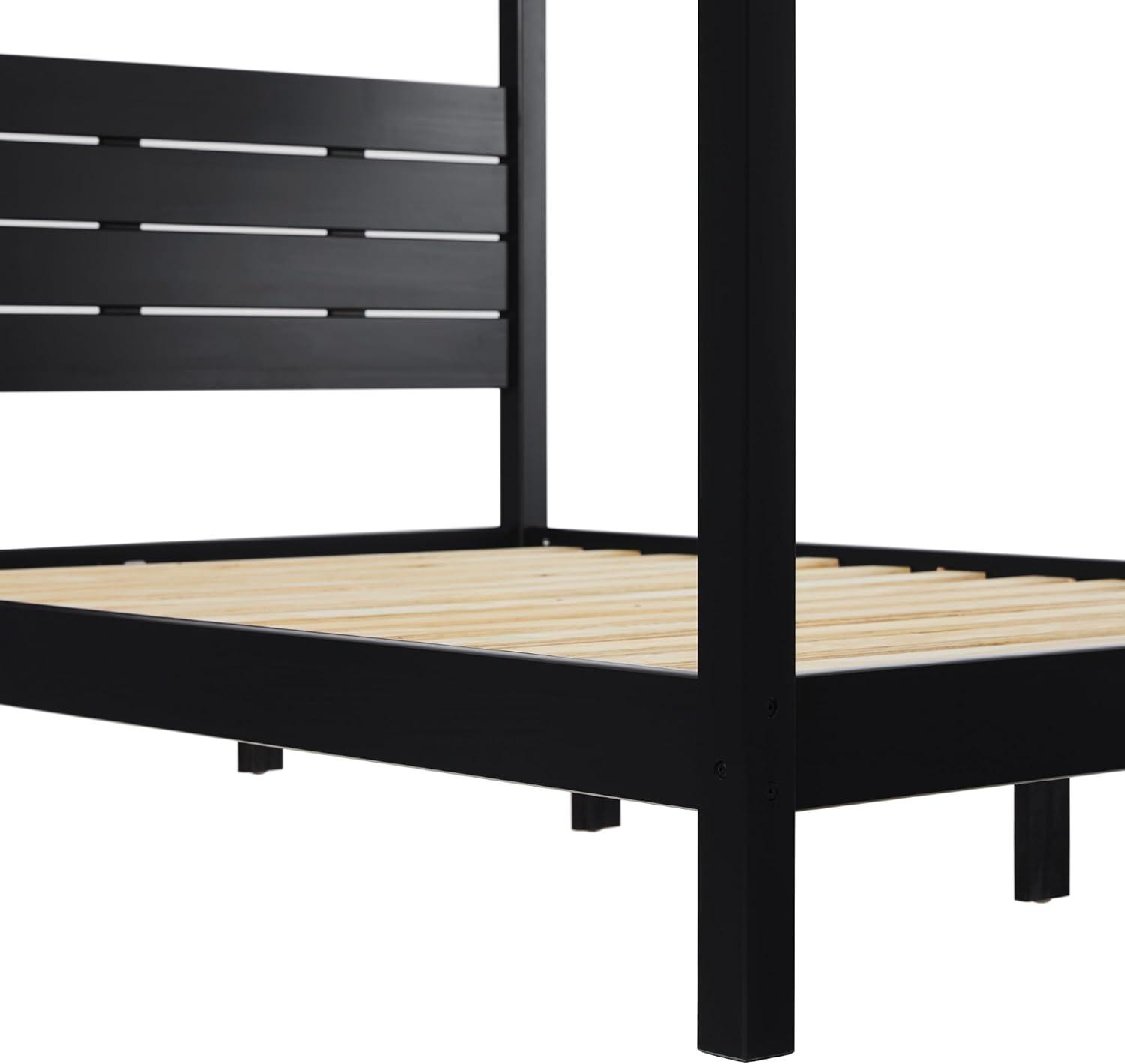 Walker Edison Minimalist Solid Wood Canopy Full Bed, Black