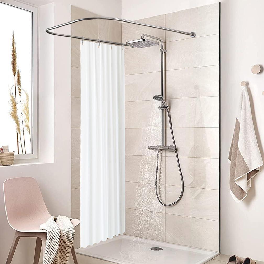 Hershii Adjustable Curved Shower Curtain Rod Wall Mounted U-Shaped Bathroom Corner Curtain Hanger Pole Bath Metal Shower Rail Bar (35.43-51.18) x 43.3 x(35.43-51.18) Inch, Drilling to Install