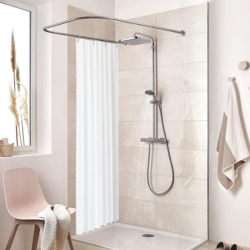 Hershii Adjustable Curved Shower Curtain Rod Wall Mounted U-Shaped Bathroom Corner Curtain Hanger Pole Bath Metal Shower Rail Bar (35.43-51.18) x 43.3 x(35.43-51.18) Inch, Drilling to Install