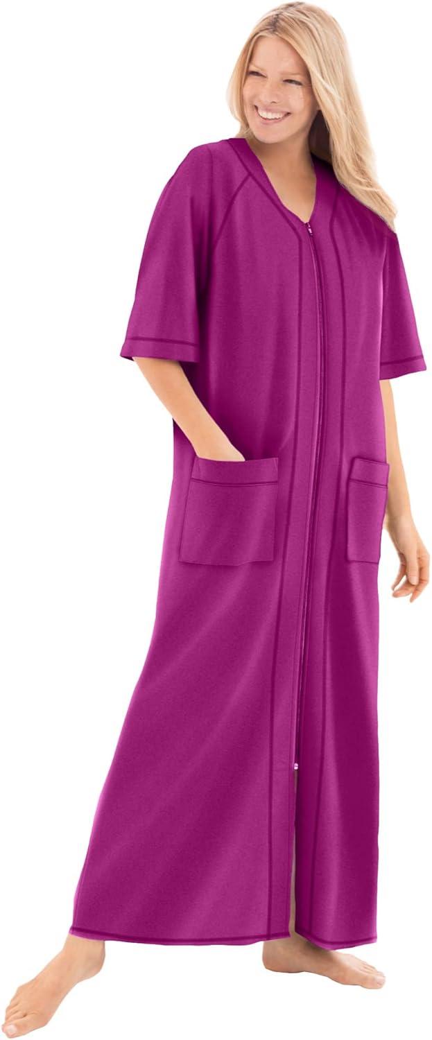 Dreams & Co. Women's Plus Size Long French Terry Zip-Front Robe