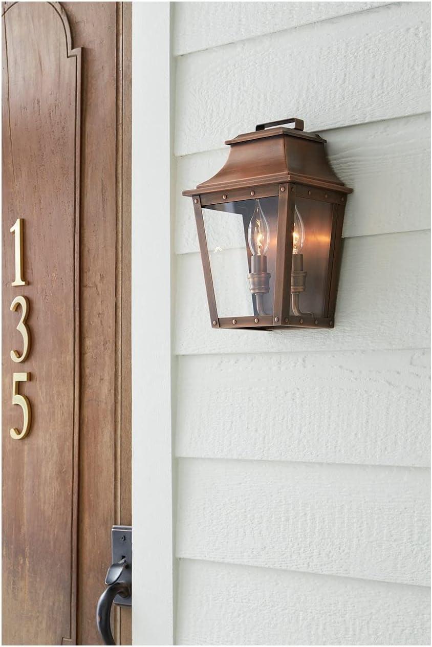 Copper Patina 11.5" Outdoor Wall Lantern with Clear Glass