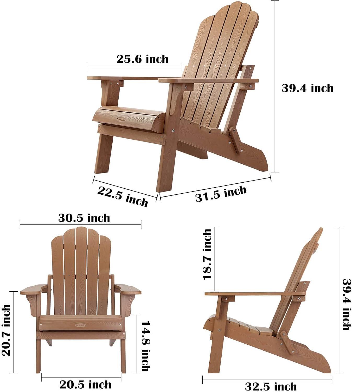 Set of 2 Light Brown Wooden Folding Adirondack Chairs