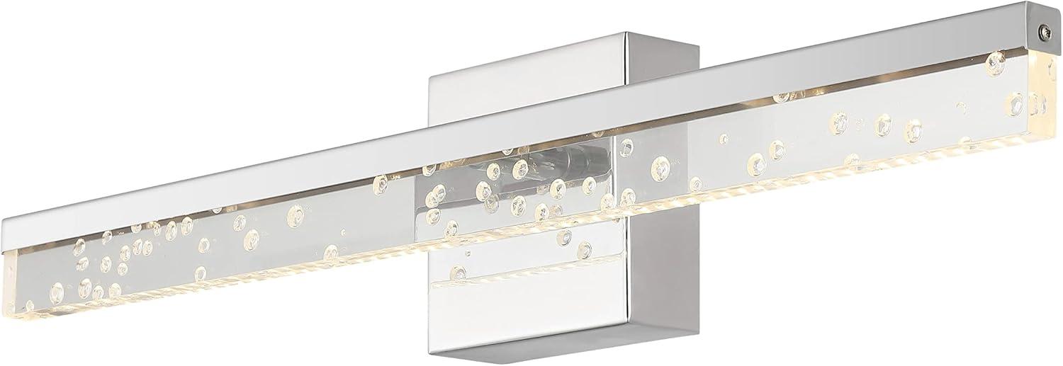 Mario 22" 1-Light Modern Contemporary 360-Degree Rotatable Iron/Seeded Acrylic Integrated LED Vanity Light, Chrome/Clear