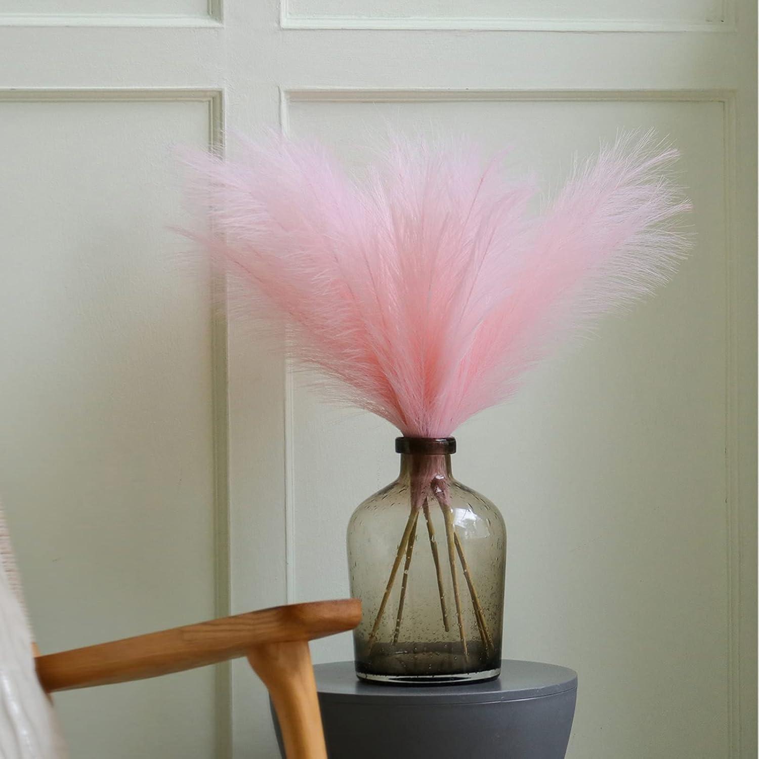 Faux Pampas Grass, Pink Pampas Grass Decor,7 Branches | Each Stem Fluffy Small Pompous Grass for Vase Filler in Table Vase Decor for House, Office, Boho Wedding Flower (Pink, 7PCS 24 inch)