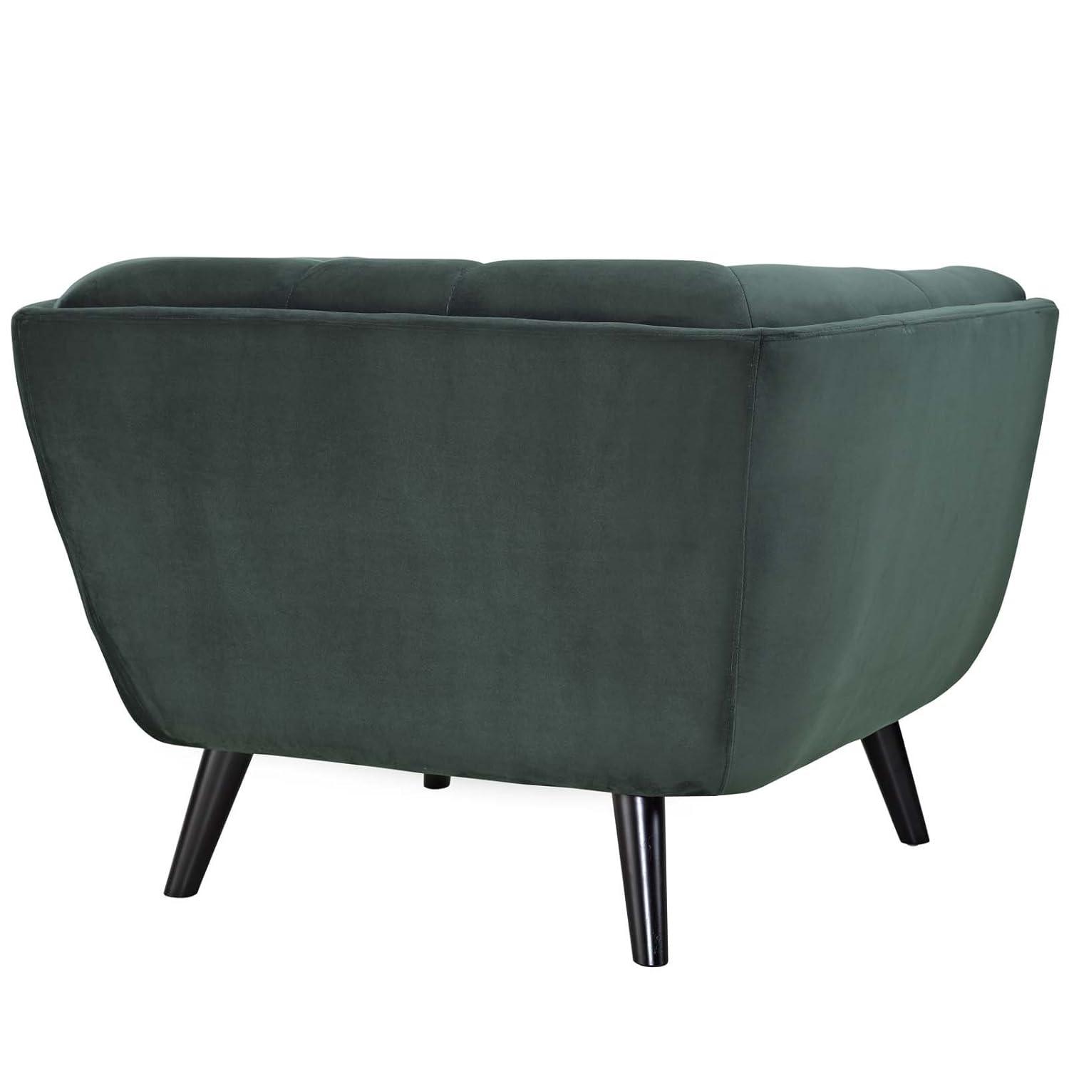 Green Velvet Mid-Century Modern Armchair with Black Legs