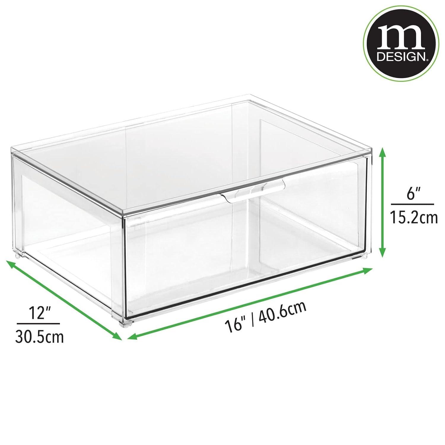 mDesign Plastic Stacking Closet Storage Organizer Bin with Drawer