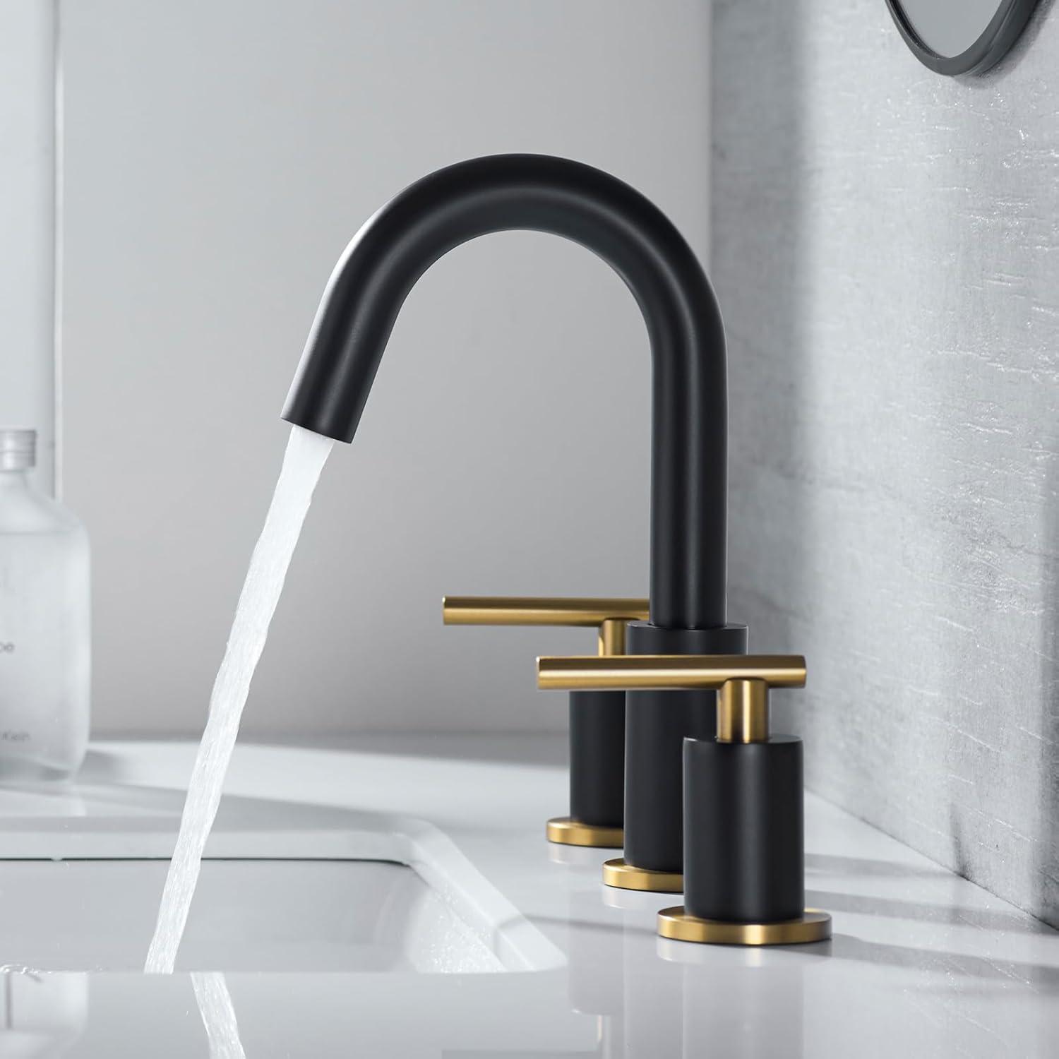 8-Inch Widespread Black and Gold Stainless Steel Bathroom Faucet