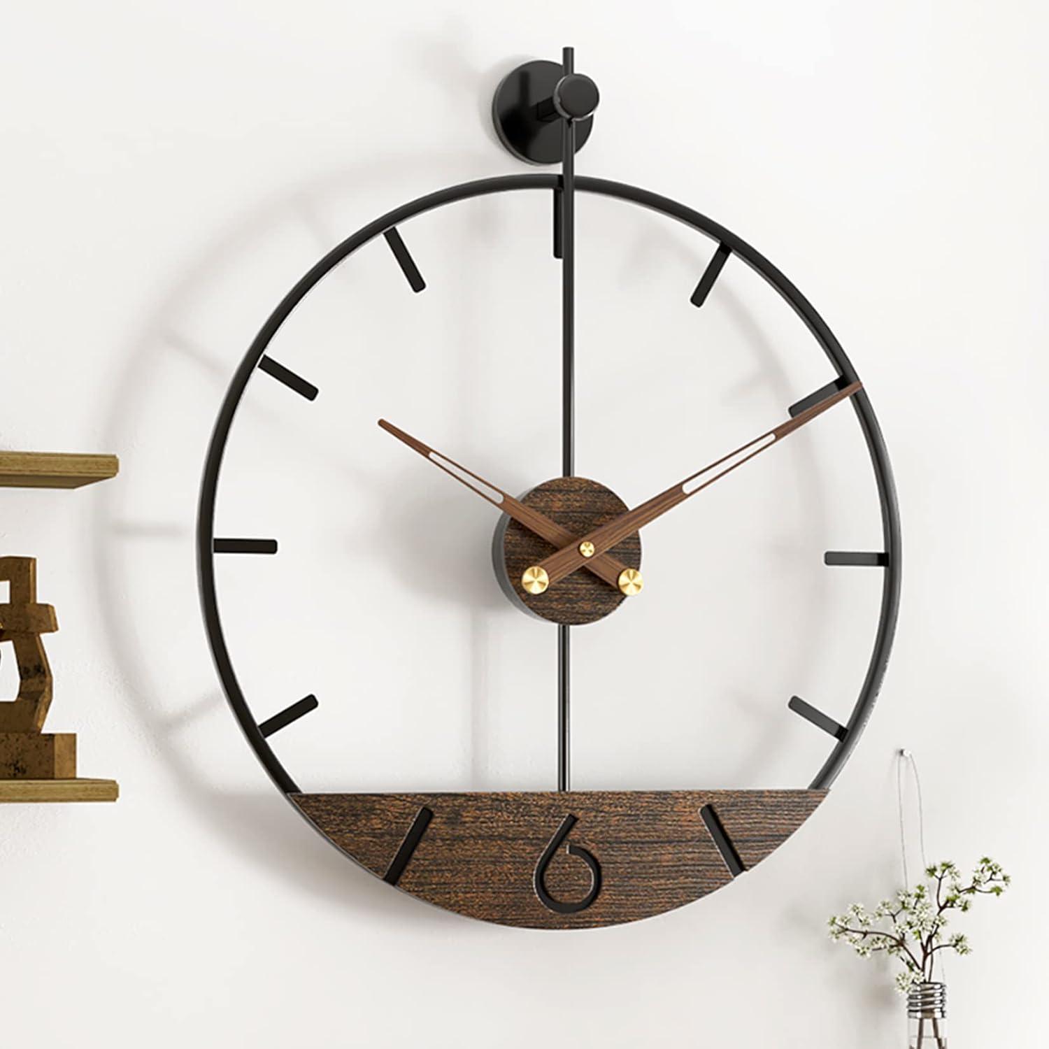 Modern Walnut and Metal Frame Silent 22.5" Wall Clock