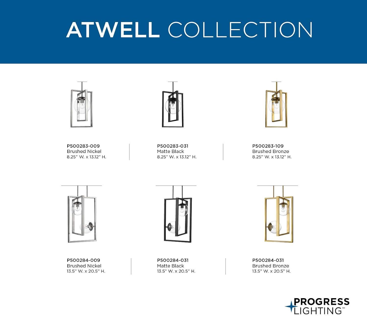 Progress Lighting Atwell 1-Light Pendant, Brushed Nickel, Clear Globe Shade