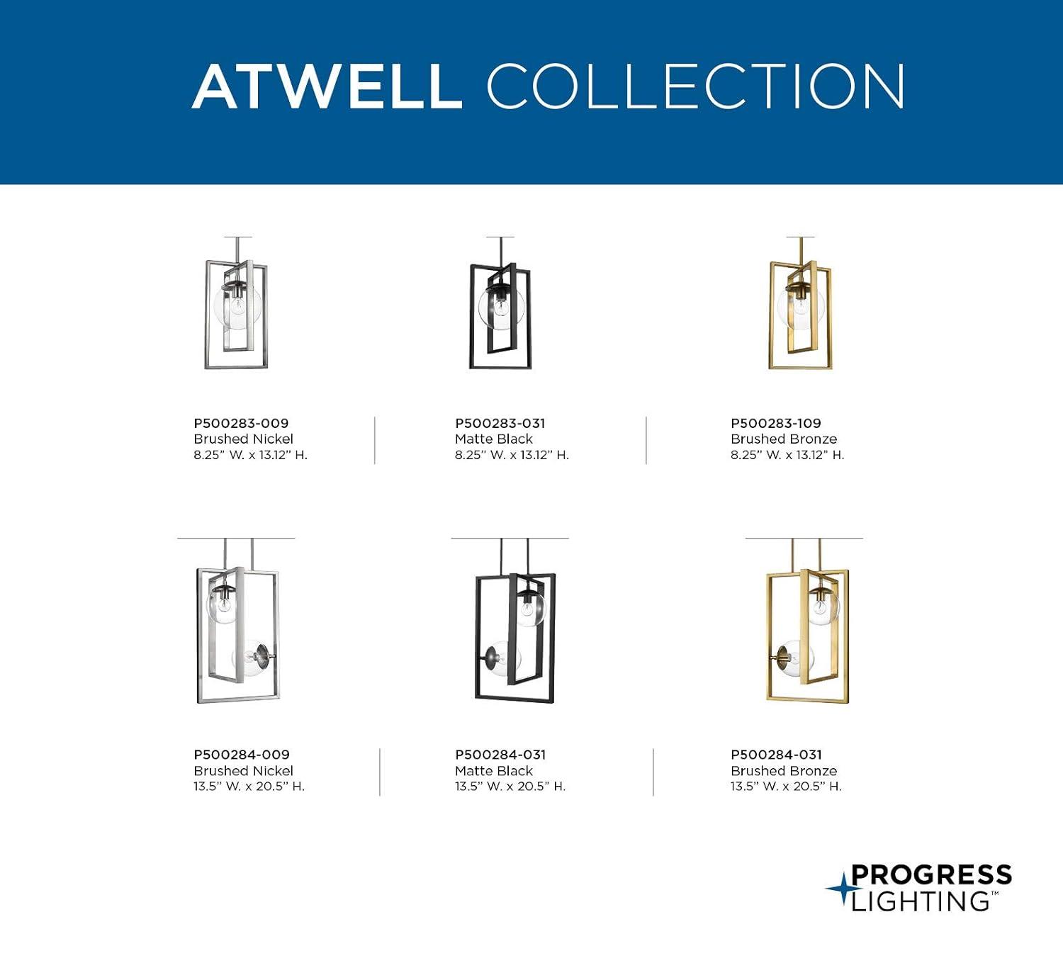 Progress Lighting Atwell 1-Light Pendant, Brushed Bronze, Clear Globe Shade
