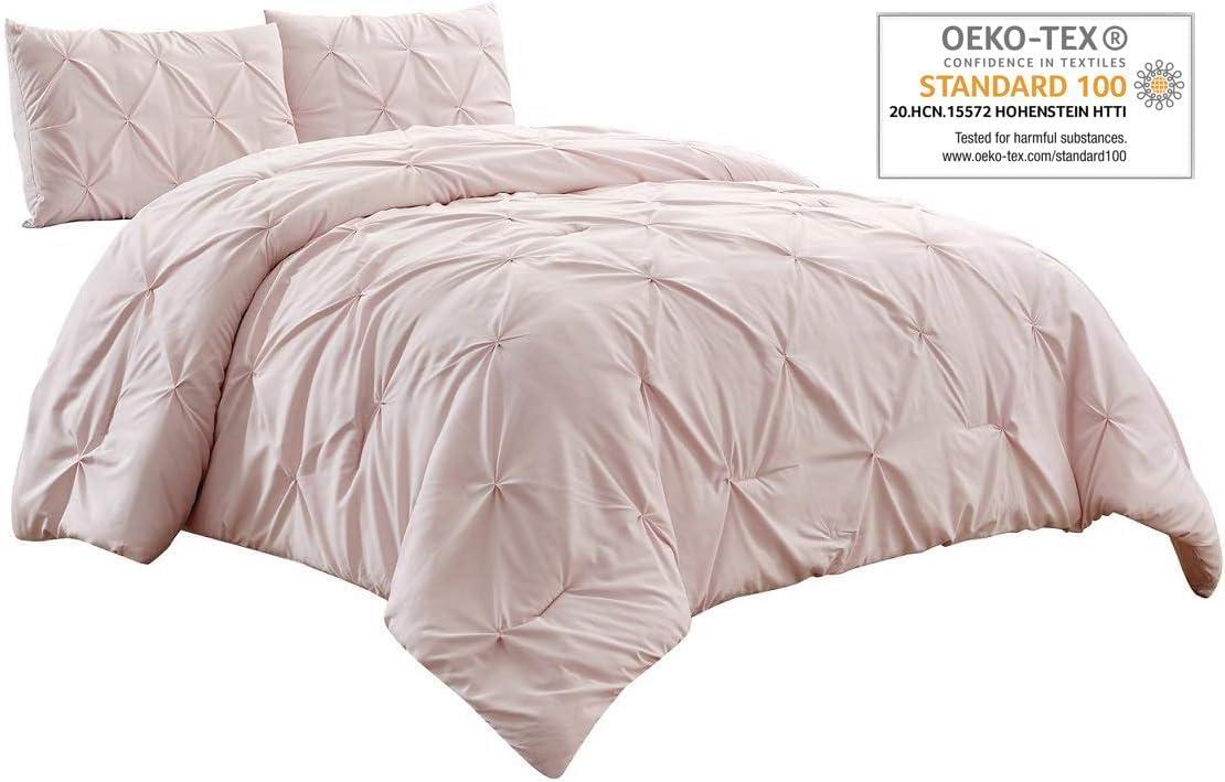 Juego de Edredón de Microfibra de 3 Piezas, Ropa de Cama Alternativa con Pliegues, Decoración de Dormitorio para Niñas de Color Rosa Rubor, Tamaño QUEEN para Todas las Estaciones, JN1