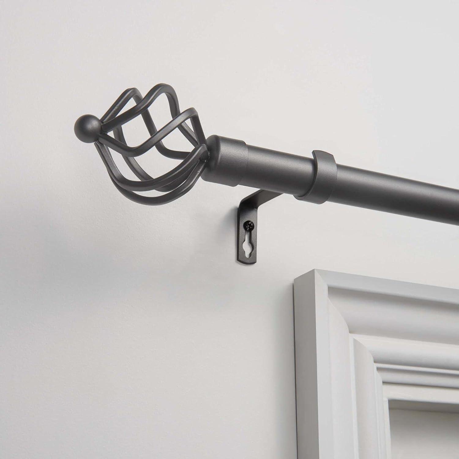 Gunmetal Adjustable Curtain Rod with Twisted Iron Finials