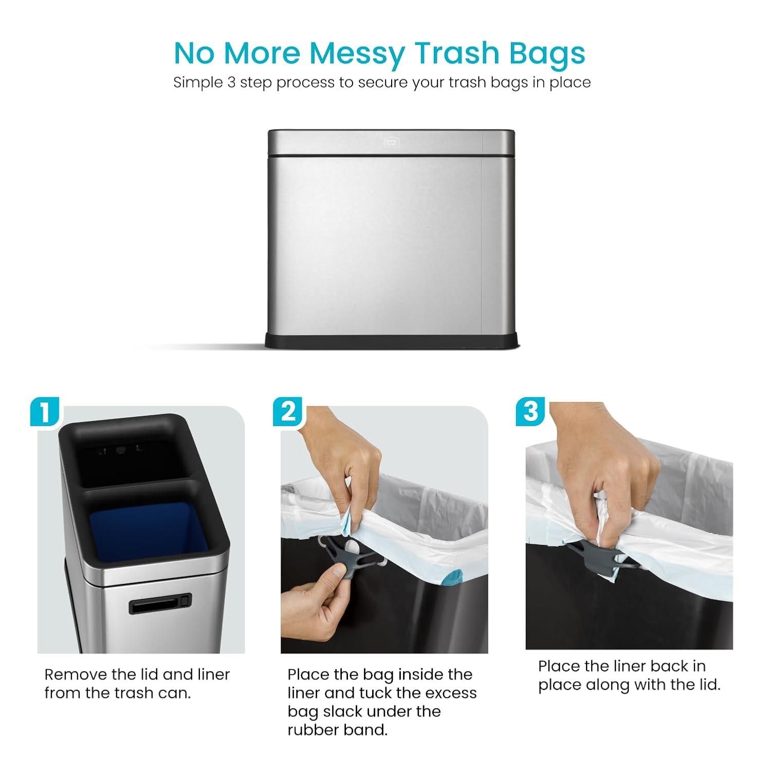 Home Zone Living Home Zone Living Open Top Trash Can Dual Removable Liners for Trash and Recycling Stainless Steel