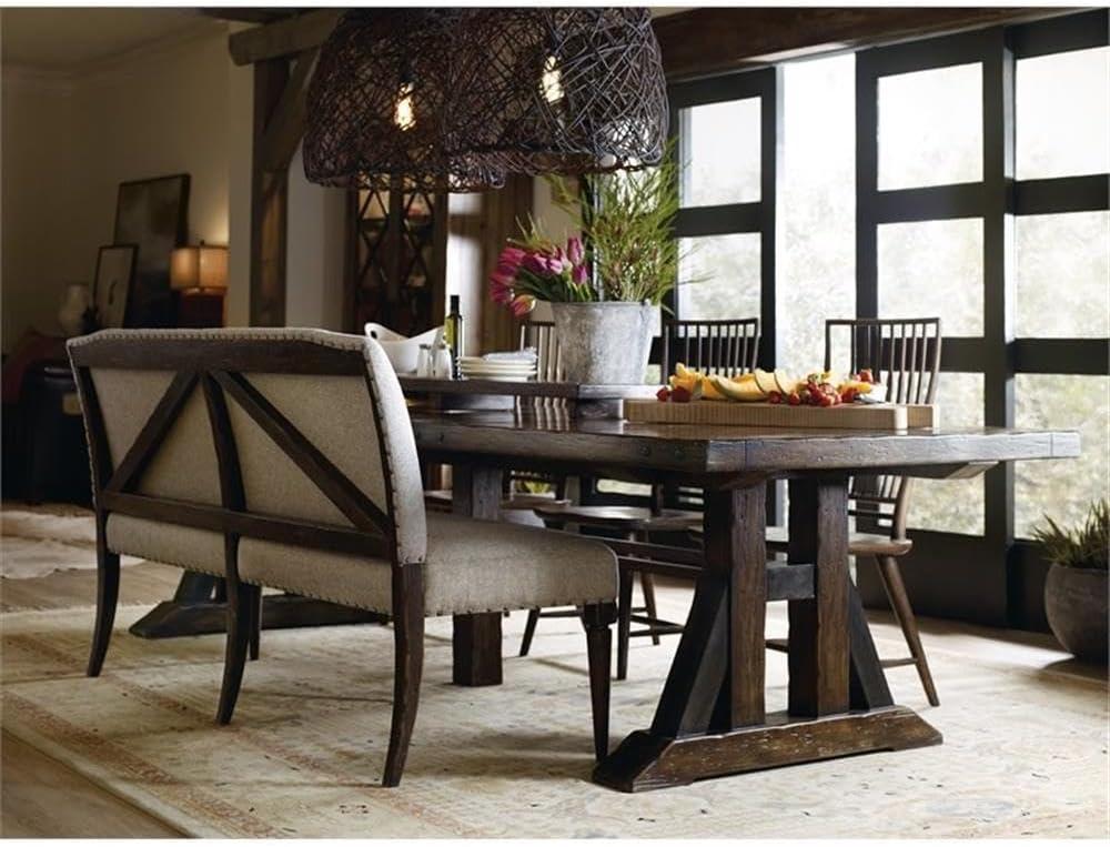 Dark Wood Extendable Trestle Dining Table with Leaves