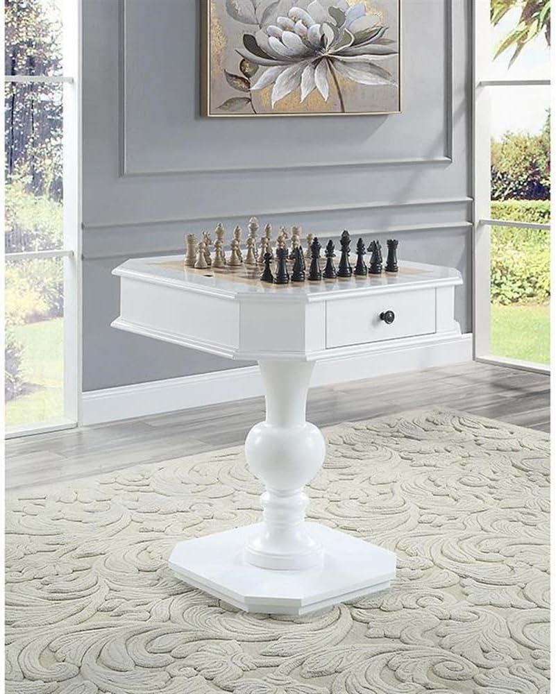 White Square Wood Game Table with Pedestal Base