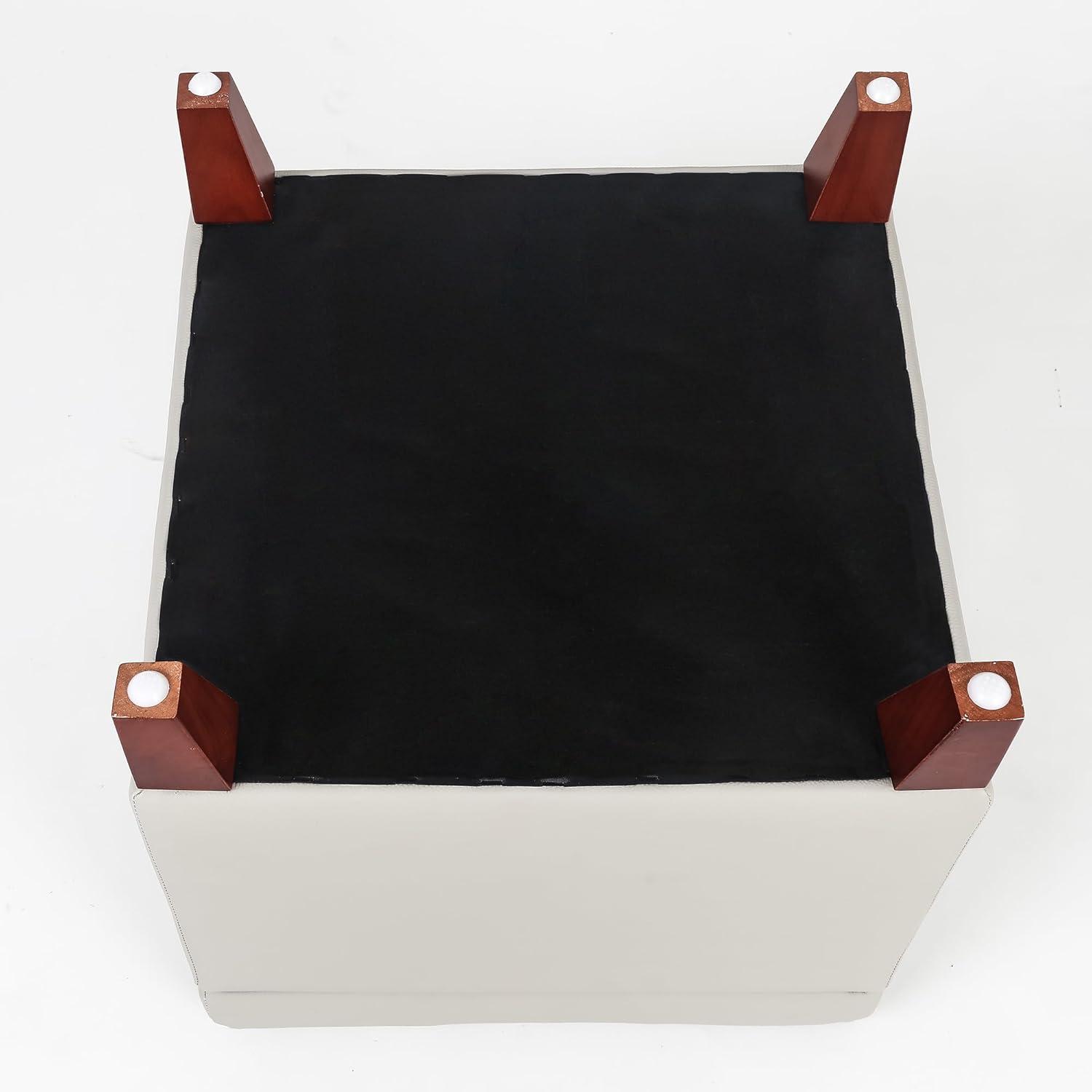 Elephant Grey Faux Leather Tufted Storage Ottoman with Cherry Wood Legs